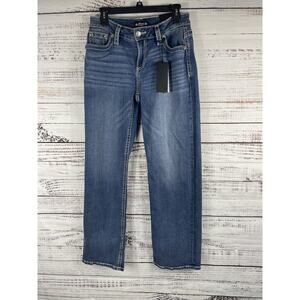 Fleur by Miss Me Jeans Women's 28/6 Blue Medium Wash Slim Wide Embellished SR197